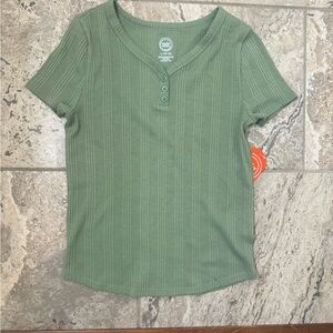 NWT Size Large (10-12) Wonder Nation Terrace Green Henley Ribbed knit Top